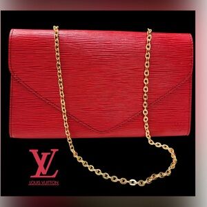 Louis Vuitton Red ART DECO Epi Leather Clutch with Gold Chain SO PRETTY ❤️